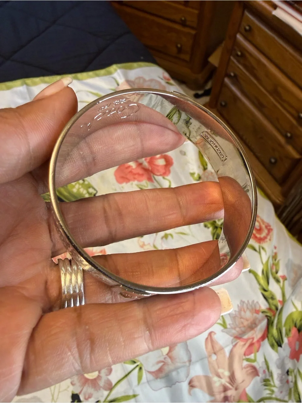 Coach | Jewelry | Coach White Enamel Bangle With Pink Floral Accents ...